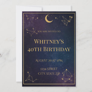 40e anniversaire céleste Invitation Or élégant