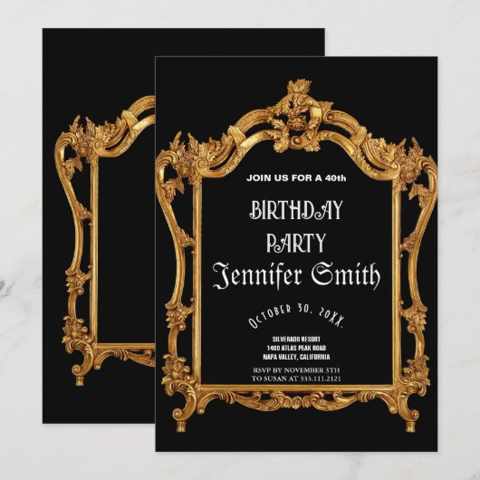40e anniversaire de fête or Invitation (Devant / Derrière)