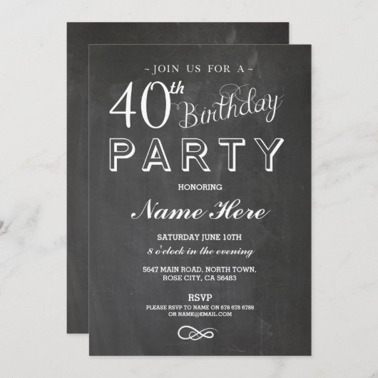 40E ANNIVERSAIRE DE FÊTE SURPRISE INVITATION (Devant / Derrière)