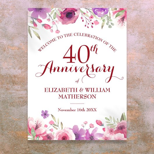 40e anniversaire de Mariage Affiche de bienvenue f