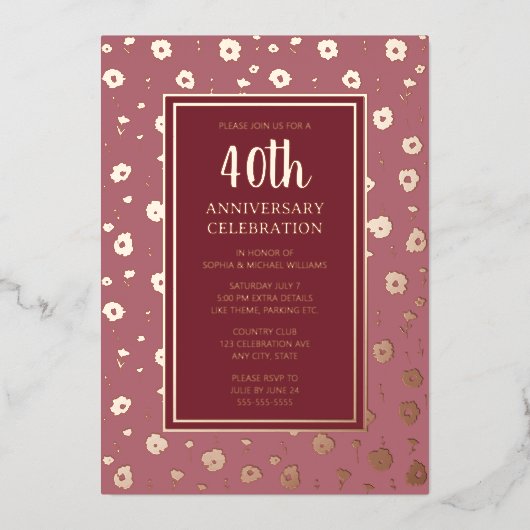 40e anniversaire de Mariage Invitations Ruby Rose (Recto)