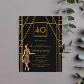40e anniversaire d'or noir art déco invitation sty