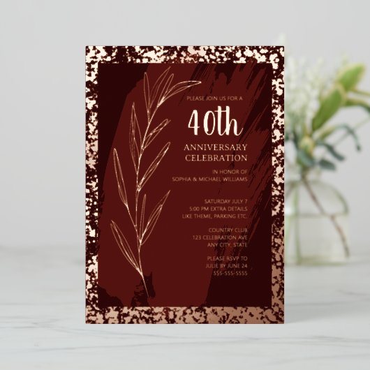 40e anniversaire du Mariage Invitations Art unique (Debout devant)