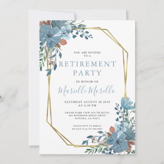 40e anniversaire Dusty Blue Floral Invitation (Devant)