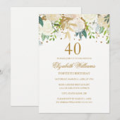 40e anniversaire Elégant or Floral Invitation (Devant / Derrière)