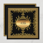 40e Anniversaire Fête Black Gold Invitation (Devant / Derrière)