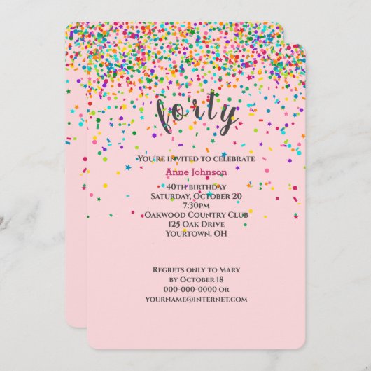 40e Anniversaire Fête confetti Invitation (Devant / Derrière)