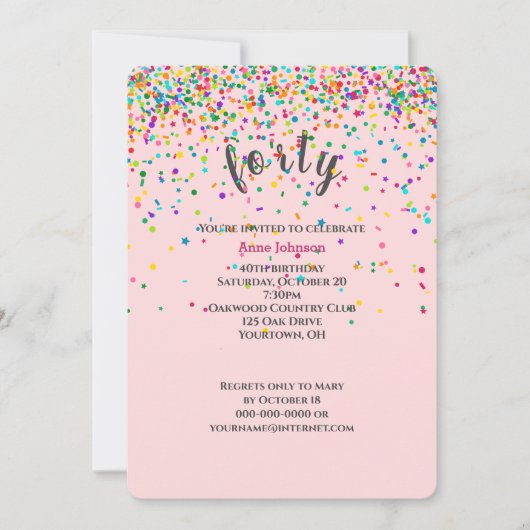 40e Anniversaire Fête confetti Invitation (Devant)