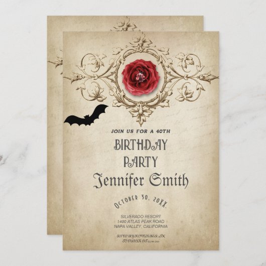 40e anniversaire fête gothique rouge Invitation (Devant / Derrière)