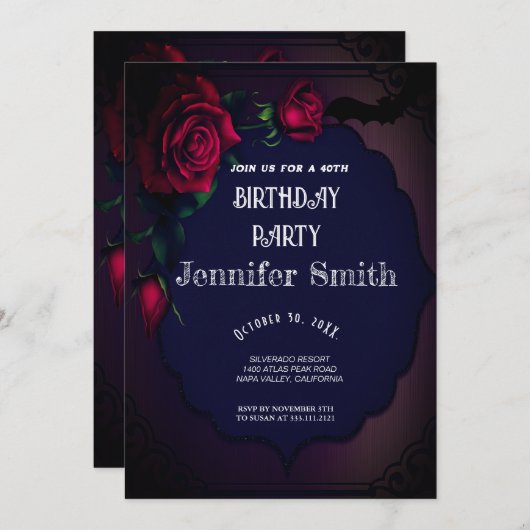 40e anniversaire fête gothique rouge Invitation (Devant / Derrière)