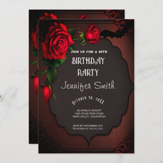 40e anniversaire fête gothique rouge Invitation (Devant / Derrière)