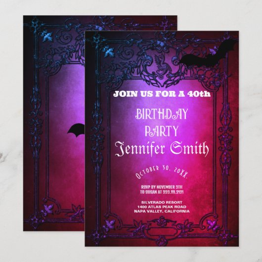 40e anniversaire fête gothique rouge Invitation (Devant / Derrière)