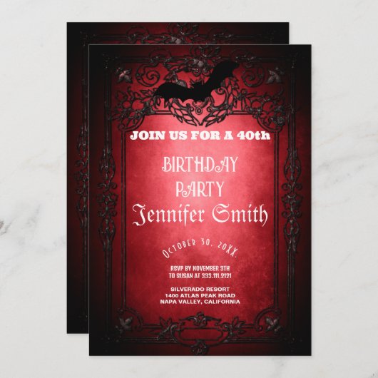 40e anniversaire fête gothique rouge Invitation (Devant / Derrière)
