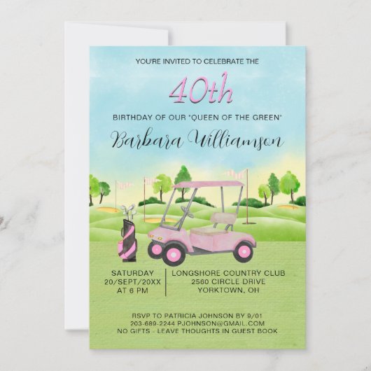 40e Anniversaire Fête Lady Golfer Thème Invitation (Devant)