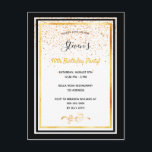 40e anniversaire fête noir blanc or invitation<br><div class="desc">Une élégante carte d'invitation pour un 40e anniversaire pour hommes et femmes. Modèles pour vos informations. Cadres noirs et faux or et pluie de confettis dorés. Elégant arrière - plan blanc, lettres noires et dorées. Le nom est écrit avec un script de style moderne écrit à la main. Dos :...</div>
