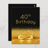 40e anniversaire fête noir or pétillant invitation (Devant / Derrière)