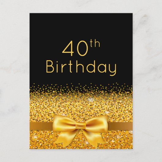 40e anniversaire fête noir or pétillant invitation (Devant)