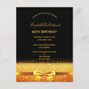 40e anniversaire fête or noir brillant invitation