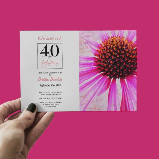 40e anniversaire Floral Photo Invitation