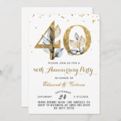 40e anniversaire Gold Floral Invitation (Devant / Derrière)