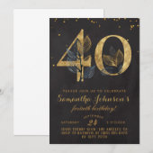 40e anniversaire Gold Floral Invitation (Devant / Derrière)