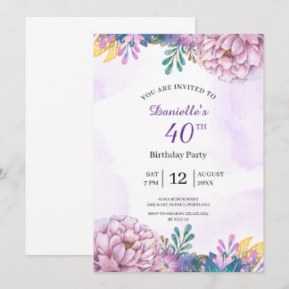 40e anniversaire invitation à la floraison violett
