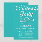 40e anniversaire Invitation Aqua Turquoise Fabulou (Devant / Derrière)