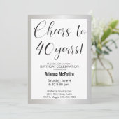 40e anniversaire Invitation Argent Noir moderne (Debout devant)