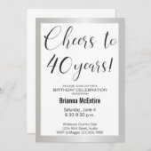 40e anniversaire Invitation Argent Noir moderne (Devant / Derrière)