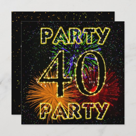 40e anniversaire invitation avec feux d'artifice (Devant / Derrière)