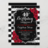 40e anniversaire Invitation Black White Stripes Ro (Devant / Derrière)