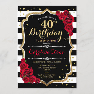 40e anniversaire Invitation Black White Stripes Ro