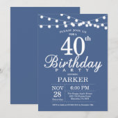 40e anniversaire Invitation Bleu (Devant / Derrière)