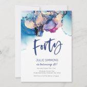 40e anniversaire Invitation Bleu Aquarelle Abstrai (Devant)