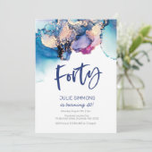 40e anniversaire Invitation Bleu Aquarelle Abstrai (Debout devant)