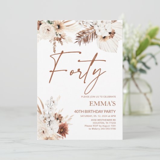 40e anniversaire Invitation Boho Pampas (Debout devant)