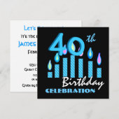 40e anniversaire Invitation Bougies bleues (Devant / Derrière)