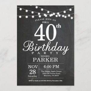 40e anniversaire Invitation Chalkboard lumières à