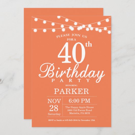 40e anniversaire Invitation Coral (Devant / Derrière)