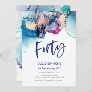 40e anniversaire Invitation Couleur d'eau bleue Ab