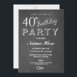 40E ANNIVERSAIRE INVITATION DE LA SURPRISE DU CHAL<br><div class="desc">invitation de la fête d'anniversaire en tableau noir et blanc. Idéal pour tous les anniversaires...  MODIFIEZ SIMPLEMENT LE TEXTE POUR CONVENIR À VOTRE PARTI. Impression arrière incluse.</div>