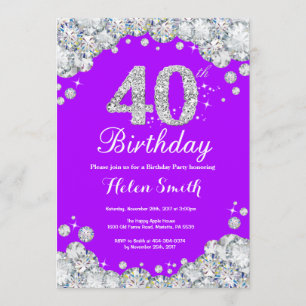 40e anniversaire Invitation Diamant mauve et argen