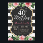 40e anniversaire Invitation Femmes. Noir d'or flor<br><div class="desc">40e anniversaire Invitation pour les femmes. Invitation de la fête d'anniversaire Black and Gold. Parties scintillant d'or. Fleur florale d'aquarelle rose. Grandes taches noires et blanches. Tableau de bord. Numérique imprimable.
Pour plus de personnalisation,  cliquez sur le bouton "Customiser" et utilisez notre outil de conception pour modifier ce modèle.</div>