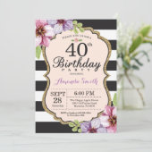 40e anniversaire Invitation Femmes. Noir d'or flor (Debout devant)