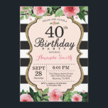40e anniversaire Invitation Femmes. Or floral noir<br><div class="desc">40e anniversaire Invitation pour les femmes. Invitation de fête d'anniversaire noir et or. Parties scintillant or. Aquarelle rose Fleur Florale. Blancs et Noirs. Numérique imprimable. Pour plus de personnalisation,  cliquez sur le bouton "Customiser" et utilisez notre outil de conception pour modifier ce modèle.</div>