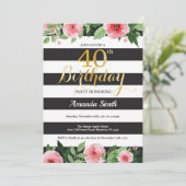 40e anniversaire Invitation Femmes. Or floral noir (Debout devant)