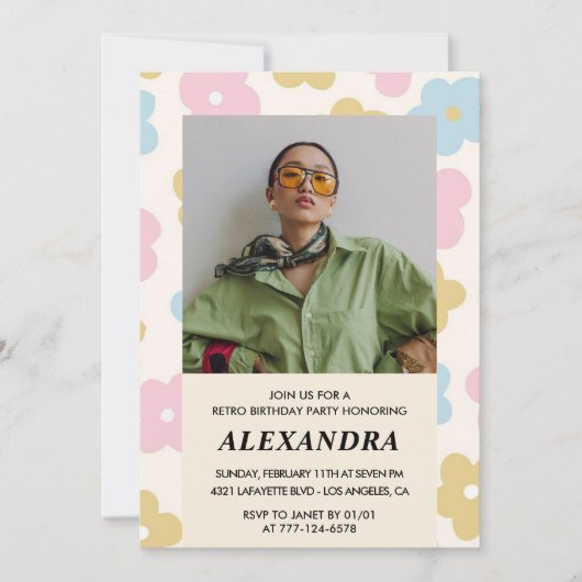40e anniversaire invitation Fleurs Super rétro mig (Devant)