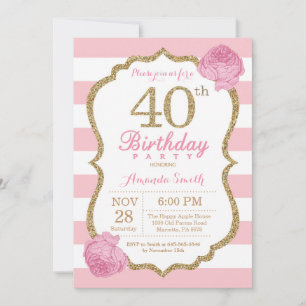 40e anniversaire Invitation Florale rose et or