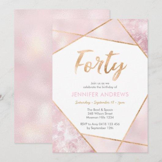 40e anniversaire Invitation Geo rose et or (Devant / Derrière)