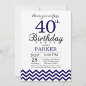 40e anniversaire Invitation Marine Blue Chevron (Devant)
